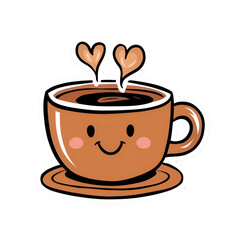 Smiling Coffee Cup with Heart-Shaped Steam