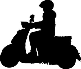 
vector image of a silhouette of a man riding a scooter isolated on white