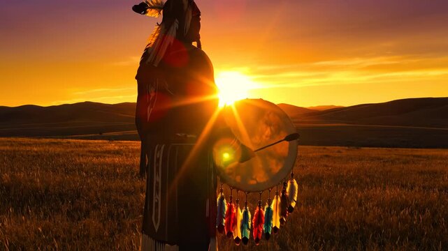 Person holding drum in field at sunset
