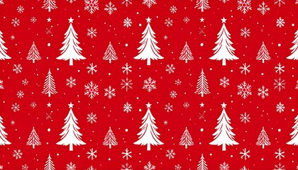 Festive christmas tree pattern with snowflakes on red background