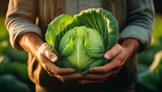 cabbage from farmer s field the concept of vegetarian food cabbage in the hands generative ai