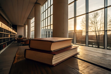Thick Hardcover Books on Wooden Surface Indoors.