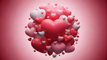 A cluster of red and pink hearts on a pink background for valentine's day celebration