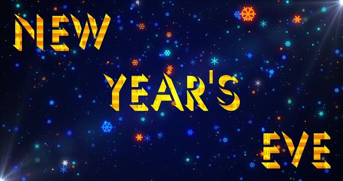 New Year Text With Color Snow.Gold New Year's Eve Text Animation On Heavy Snow In 4K.New Year Animation For The Celebration, Greeting Card,Twinkling Lights,snow.Beautiful Christmas Winter background
