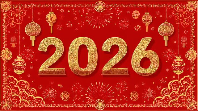 Chinese lunar new year holiday celebration. Spring festival tradition. Chunjie. Asia. A vibrant red and gold Chinese New Year 2020 greeting card with intricate patterns and decorative elements.