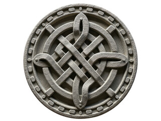 A Celtic design is depicted on a stone plaque