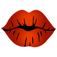 Red vector lips on a transparent background. Valentine's Day sticker.