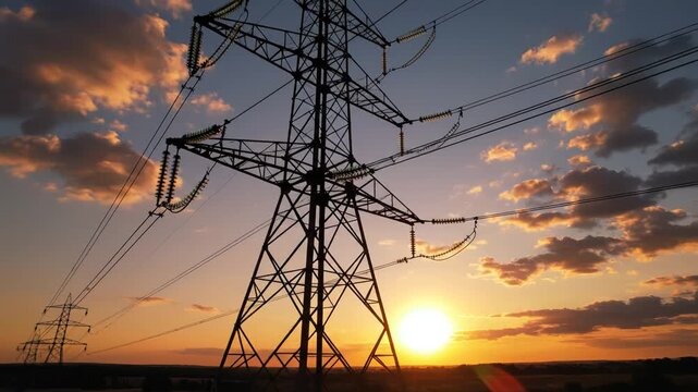 Electricity pylon at sunset