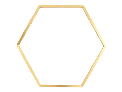 A gold hexagon frame on a white background