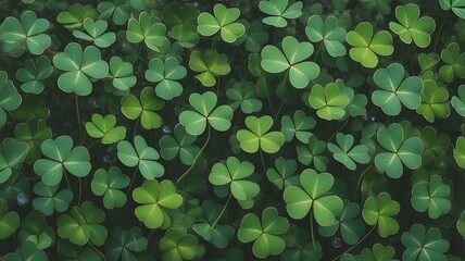 St Patrick’s Day Shamrock Pattern Background with Green Clover Leaves.