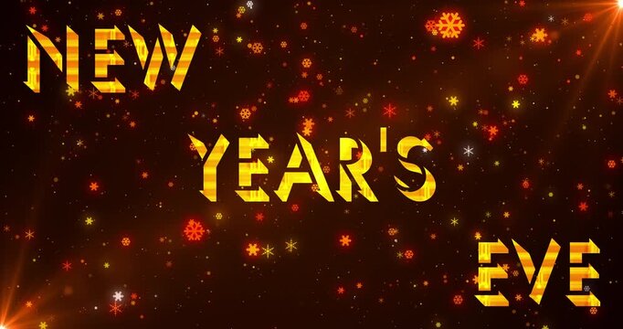 New Year Text With Color Snow.Gold New Year's Eve Text Animation On Heavy Snow In 4K.New Year Animation For The Celebration, Greeting Card,Twinkling Lights,snow.Beautiful Christmas Winter background
