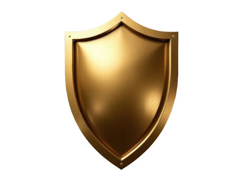 A shiny gold shield on a plain white background