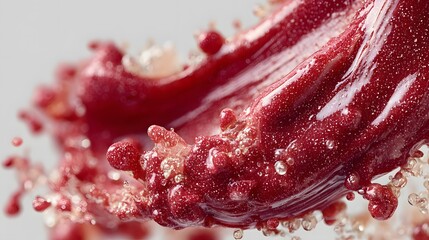 A splash of red liquid with a lot of bubbles