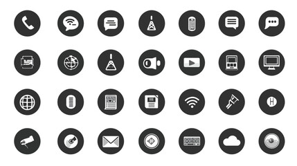 Monochromatic Digital Communication and Technology Icons Collection for Web and Mobile UI UX Design Elements