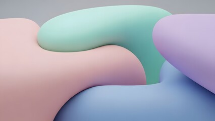Abstract 3D rendering of soft, fluid, organic pastel shapes with smooth curves, creating a modern and harmonious background.