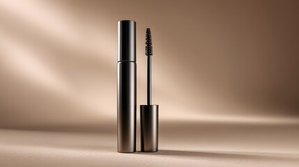 Obraz premium A black mascara wand is shown with a black tube