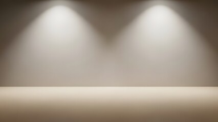 Minimalist Empty Room with Two Spotlights on Beige Wall and Floor, Clean Background for Product Display