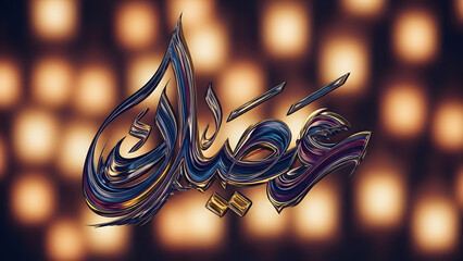 Abstract arabic calligraphy for ramadan against a bokeh background, depicting islamic faith and traditional holiday celebration design