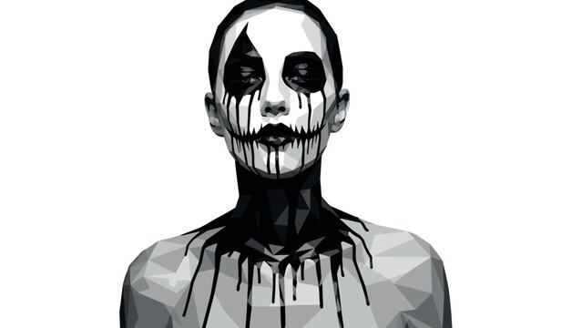 Abstract polygonal portrait with dramatic makeup and black dripping paint effect