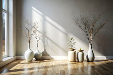 Minimalist Interior with Decorative Vases and Branches.