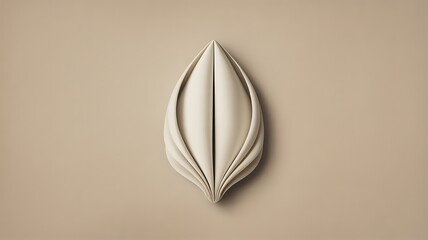 Minimalist Symmetrical Abstract Leaf Shape in Neutral Beige Tones.