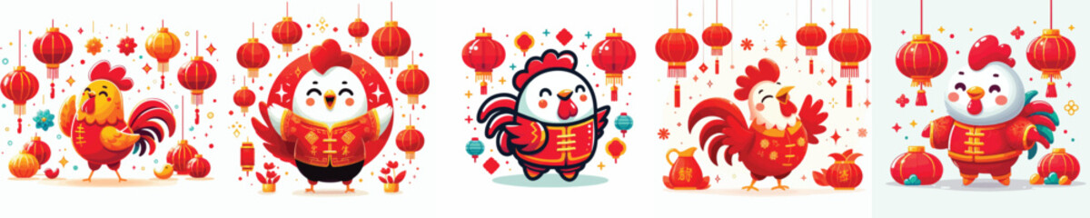 Fototapeta premium vector character chicken dressed in Chinese New Year