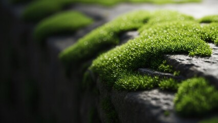 Obraz premium Moss growing on stone surface with dew drops