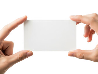 Hands holding blank business card isolated on transparent background