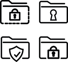 Protected files secure folder icons minimal flat black vector set collection