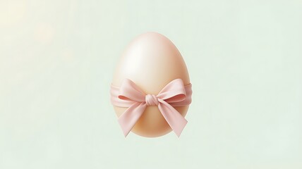 Minimalist Easter Egg with Pink Ribbon Bow on Light Background.
