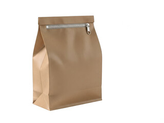 Brown paper bag with zipper isolated on transparent background