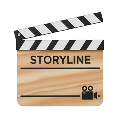 Wooden storyline clapperboard isolated on transparent background