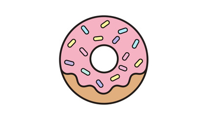 Obraz premium A cartoon donut with pink frosting and colorful sprinkles on a white background