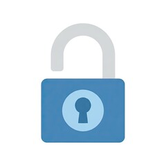 Blue Open Padlock Security Symbol on White Background