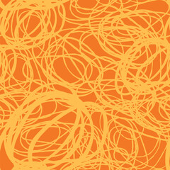 Abstract yellow and orange chaotic pasta vector seamless pattern, Curvy spaghetti ramen Italian or Chinese food design