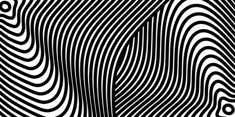 Fototapeta premium Abstract hypnotic pattern with black-white striped lines. Psychedelic background. Op art, optical illusion. Modern design, graphic texture.vector.eps 10.