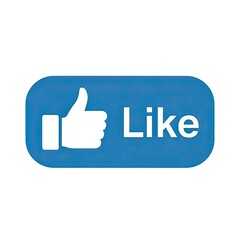 Blue Thumbs Up Like Button with White Text and Icon on Isolated White Background