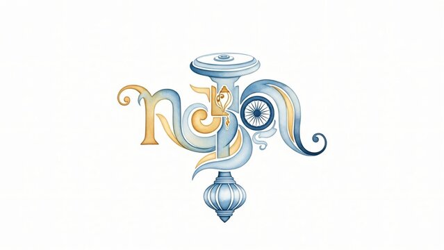 Blue and yellow chandel with the letter in the middle chandel with.