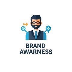 Business Man with Brand Awareness Icons Strategy Plan Concept