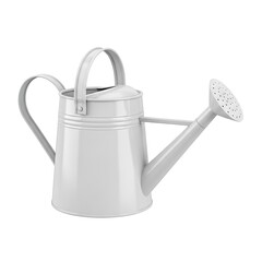 Classic White Metal Watering Can with Handle and Spout Isolated on White Background