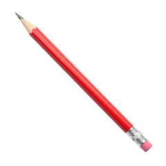 Red pencil with eraser isolated on transparent background