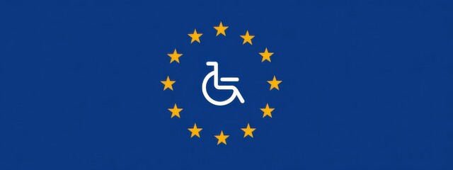 European Union flag with disability symbol in center represents support for accessibility and inclusion in various regions