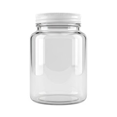 Clear Glass Medicine Bottle with White Screw Cap Isolated on White Background