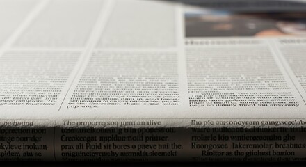 Close up of newspaper text with shallow depth of field and soft lighting