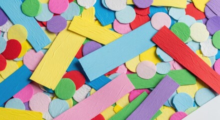 Colorful Confetti and Streamers Scattered for Celebration Background