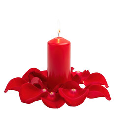 Red candle with flower base, isolated on transparent background