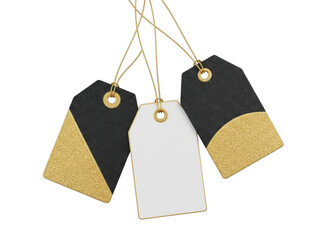 Golden and black gift tags isolated on transparent background