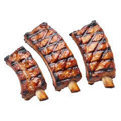 Grilled ribs set isolated on transparent background