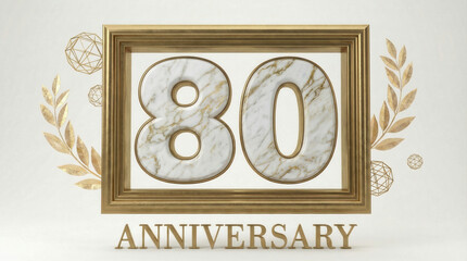 80th anniversary marble numerals inside a gold frame with laurel accents