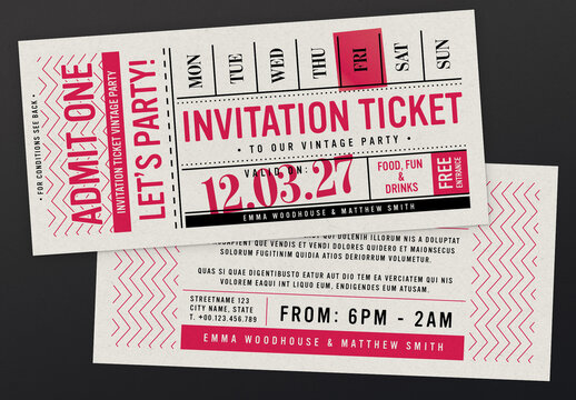 Indesign vintage ticket invitation template